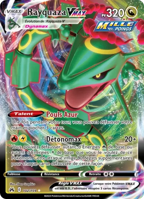 Carte Pokémon Rayquaza VMAX 102/159, extension Zénith Suprême