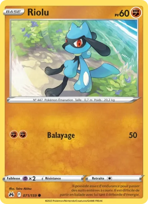 Carte Pokémon Riolu 071/159, extension Zénith Suprême