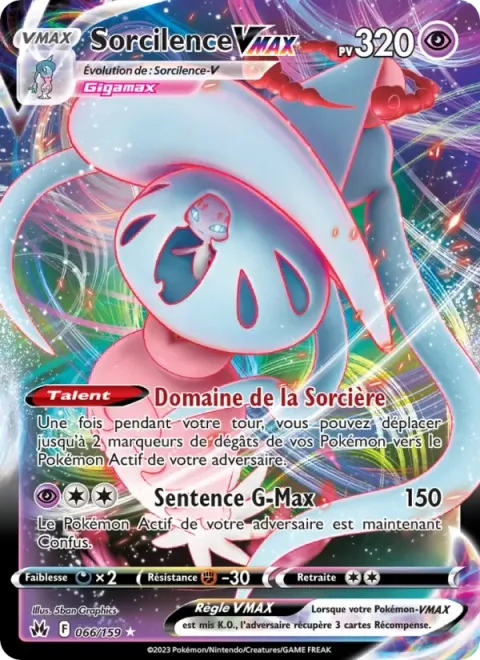 Carte Pokémon Sorcilence VMAX 066/159, extension Zénith Suprême