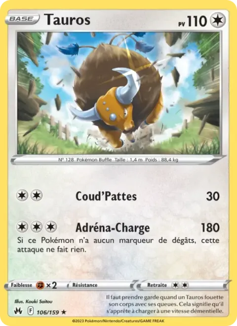 Carte Pokémon Tauros 106/159, extension Zénith Suprême