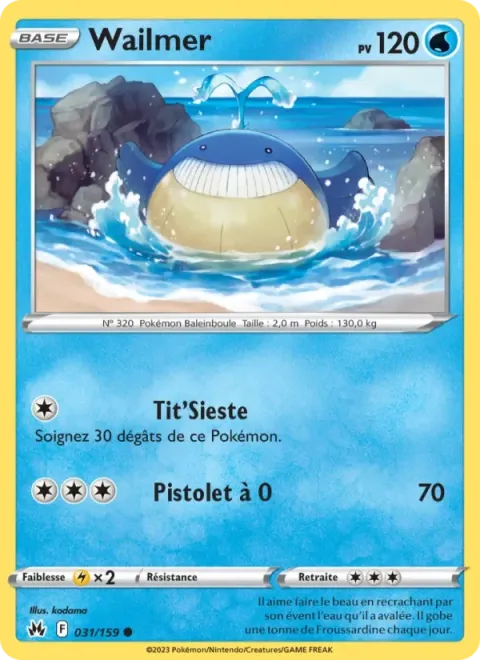Carte Pokémon Wailmer 031/159, extension Zénith Suprême