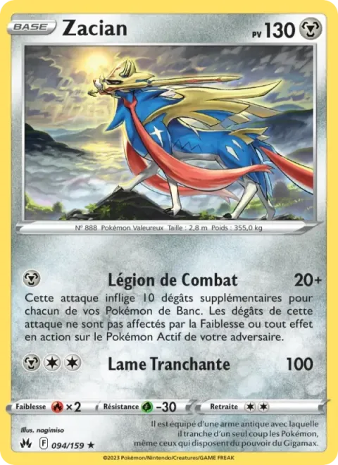 Carte Pokémon Zacian 094/159, extension Zénith Suprême