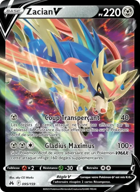 Carte Pokémon Zacian V 095/159, extension Zénith Suprême