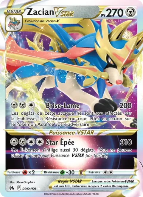 Carte Pokémon Zacian VSTAR 096/159, extension Zénith Suprême