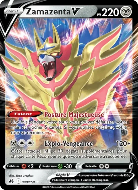 Carte Pokémon Zamazenta V 098/159, extension Zénith Suprême