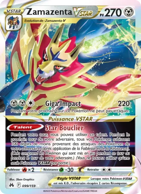 Carte Pokémon Zamazenta VSTAR 099/159, extension Zénith Suprême