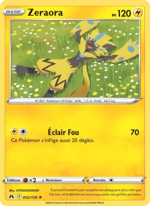 Carte Pokémon Zeraora 052/159, extension Zénith Suprême