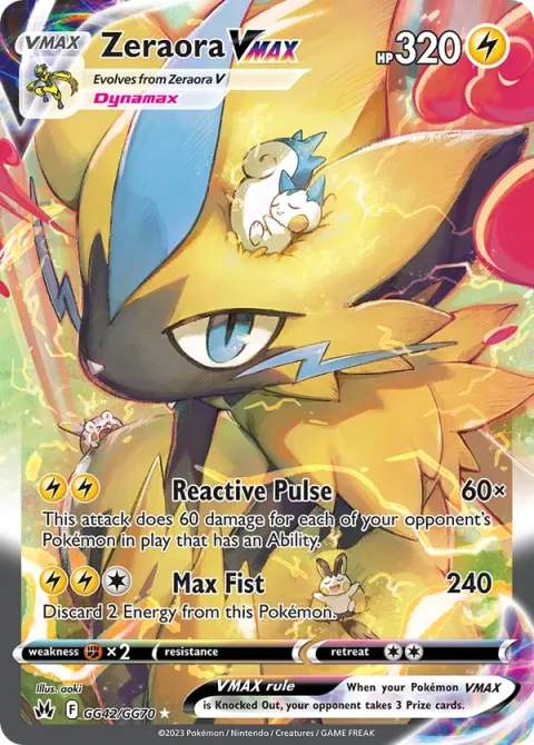Carte Pokémon Zeraora VMAX GG42/GG70, extension Zénith Suprême