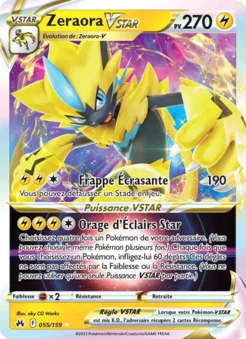 Carte Pokémon Zeraora VSTAR 055/159, extension Zénith Suprême