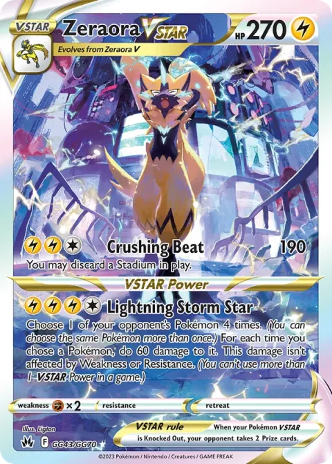 Carte Pokémon Zeraora VSTAR GG43/GG70, extension Zénith Suprême